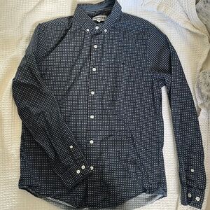 Express Men’s Navy Button-Down Shirt with White Micro Dot Pattern